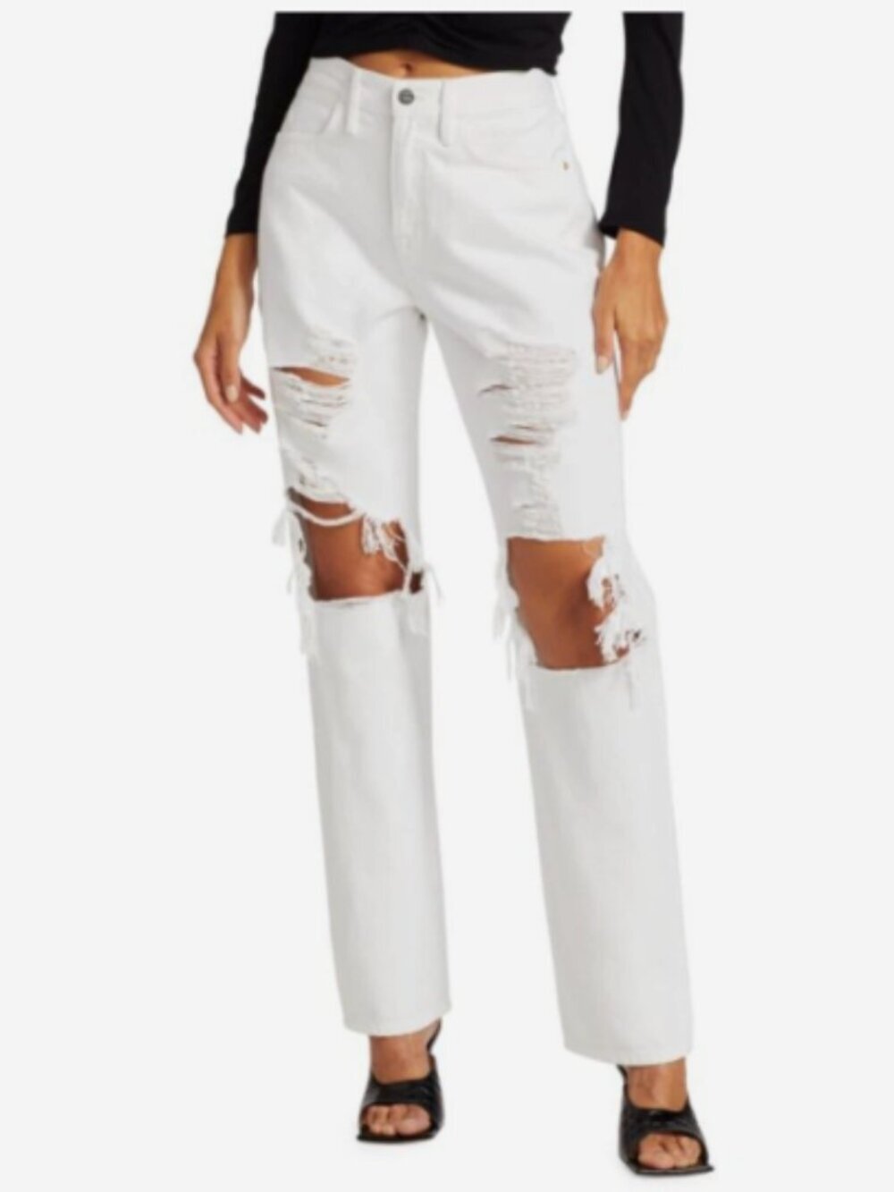 FRAME Le Hollywood White Distressed Straight Jeans Size 26 High Rise